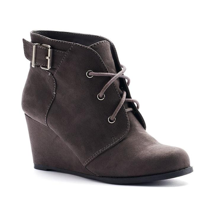 So&reg; Women's Lace-up Wedge Boots, Girl's, Size: Medium (10), Grey