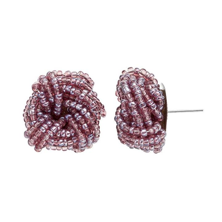 Knotted Purple Seed Bead Nickel Free Stud Earrings, Women's