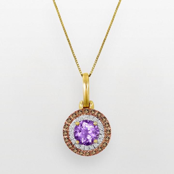 10k Gold 3/8-ct. T.w. White And Champagne Diamond And Rose De France Pendant, Women's, Size: 18, Purple