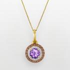 10k Gold 3/8-ct. T.w. White And Champagne Diamond And Rose De France Pendant, Women's, Size: 18, Purple
