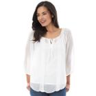 Ab Studio, Women's Lace-trim Peasant Top, Size: Xlrg Av/rg, White