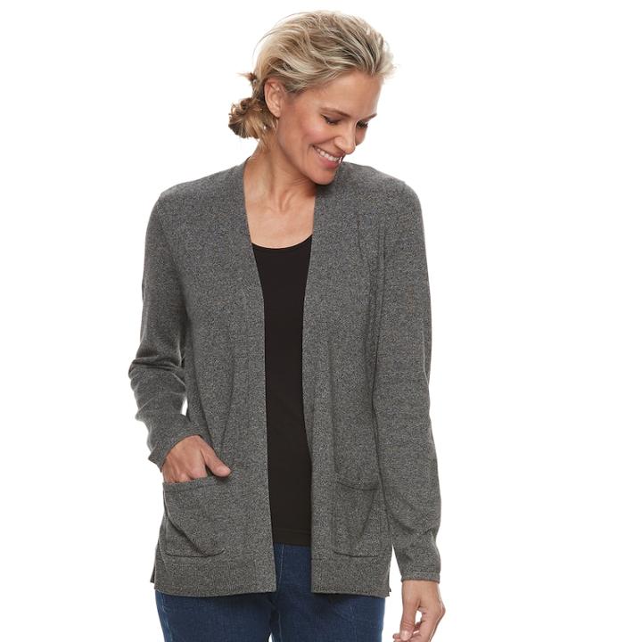 Women's Croft & Barrow&reg; Essential Open Front Cardigan, Size: Medium, Dark Grey