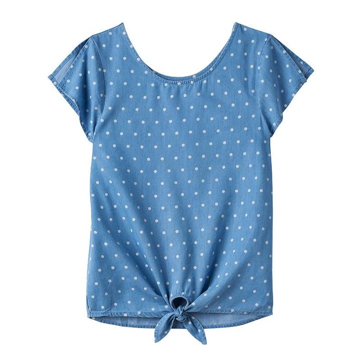 Girls 7-16 So&reg; Polka Dot Chambray Top, Girl's, Size: 7-8, Light Blue