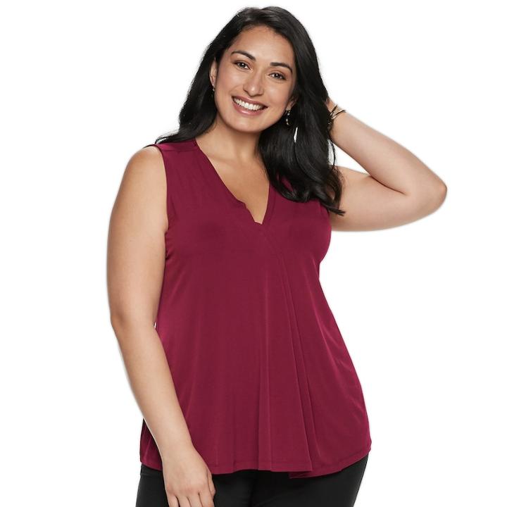 Plus Size Dana Buchman Pleated V-neck Tank, Women's, Size: 0x, Dark Pink