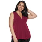 Plus Size Dana Buchman Pleated V-neck Tank, Women's, Size: 0x, Dark Pink