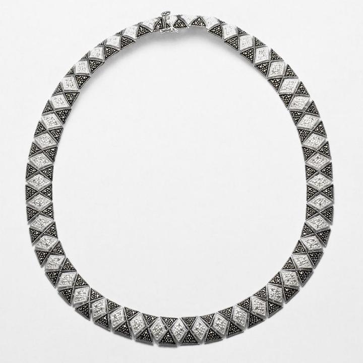 Le Vieux Crystal And Marcasite Silver - Plated Necklace - Made With Swarovski Marcasite, Women's, Size: 17, Black
