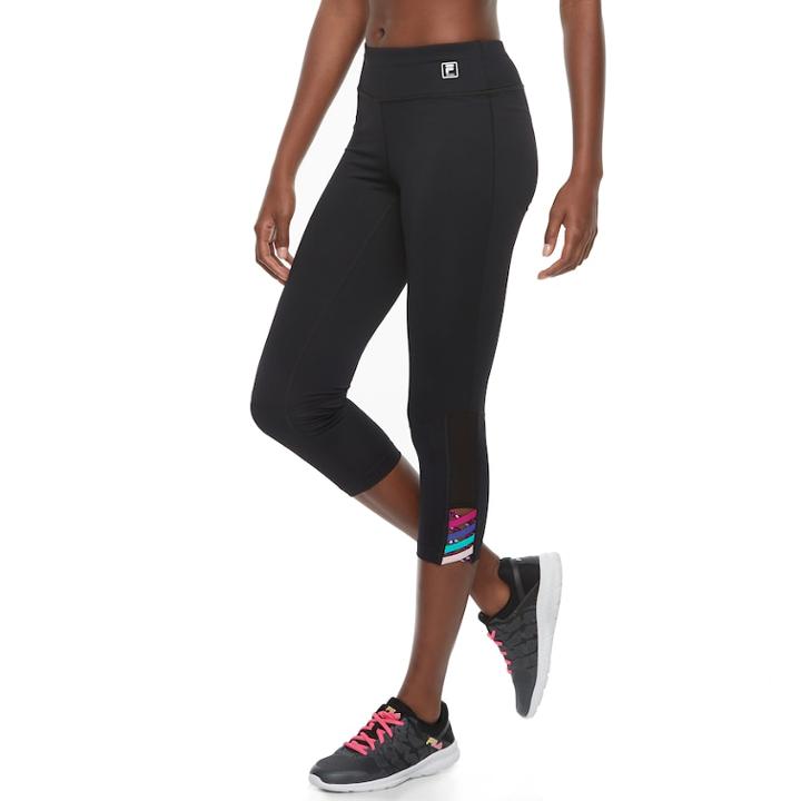 Women's Fila Sport&reg; Crisscross Hem Capri Leggings, Size: Large, Black