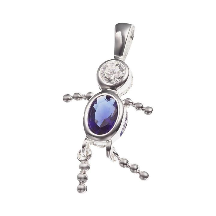 Sterling Silver Birthstone Babies Boy Charm, Blue