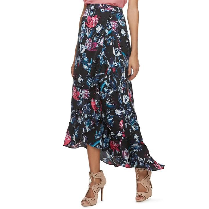 Women's Jennifer Lopez Ruffle Satin Maxi Skirt, Size: Large, Black
