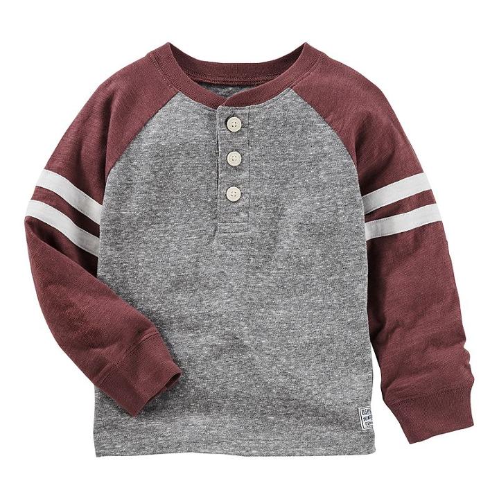 Boys 4-12 Oshkosh B'gosh&reg; Raglan Striped Sleeve Henley, Size: 8, Grey