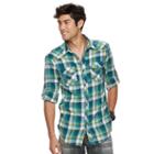 Men's Rock & Republic Roll-sleeve Plaid Flannel Button-down Shirt, Size: Xl, Turquoise/blue (turq/aqua)