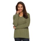 Women's Croft & Barrow&reg; V-neck Cable Knit Sweater, Size: Large, Med Green, Comfort Wear