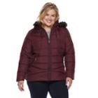 Plus Size Weathercast Hooded Puffer Jacket, Women's, Size: 3xl, Red