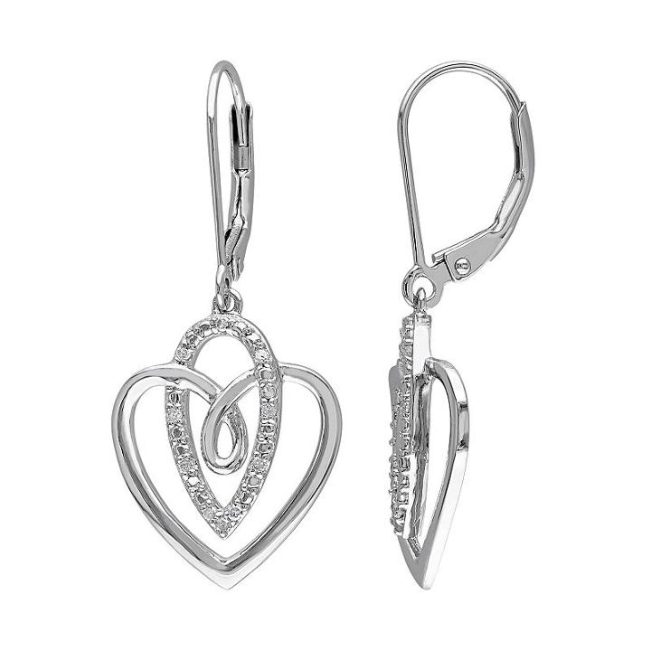 1/10 Carat T.w. Diamond Sterling Silver Heart Drop Earrings, Women's, White