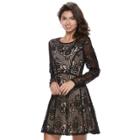 Juniors' Speechless Scroll Lace Fit & Flare Dress, Teens, Size: Xs, Grey (charcoal)