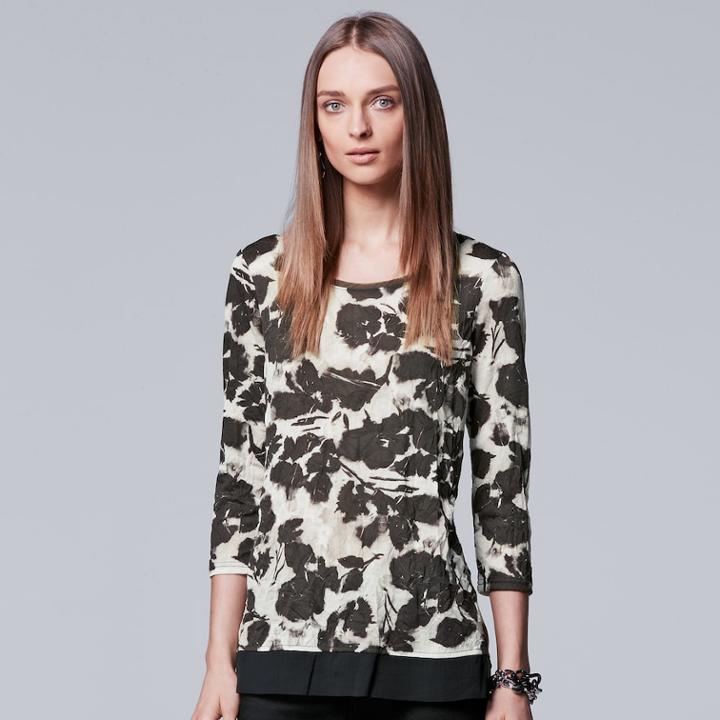 Women's Simply Vera Vera Wang Chiffon Trim Print Top, Size: Large, Black