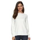 Women's Croft & Barrow&reg; Cozy Solid Ballet Neck Sweater, Size: Large, White