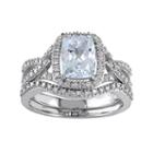 10k White Gold Aquamarine & 1/4 Carat T.w. Diamond Engagement Ring Set, Women's, Size: 7, Blue