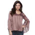 Women's Jennifer Lopez Bell Sleeve Chiffon Top, Size: Medium, Beig/green (beig/khaki)