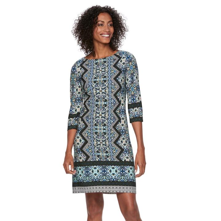 Women's Suite 7 Scroll Shift Dress, Size: 14, Blue (teal)