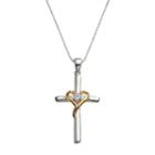 Timeless Sterling Silver Two Tone Cubic Zirconia Cross And Heart Pendant, Women's, Multicolor