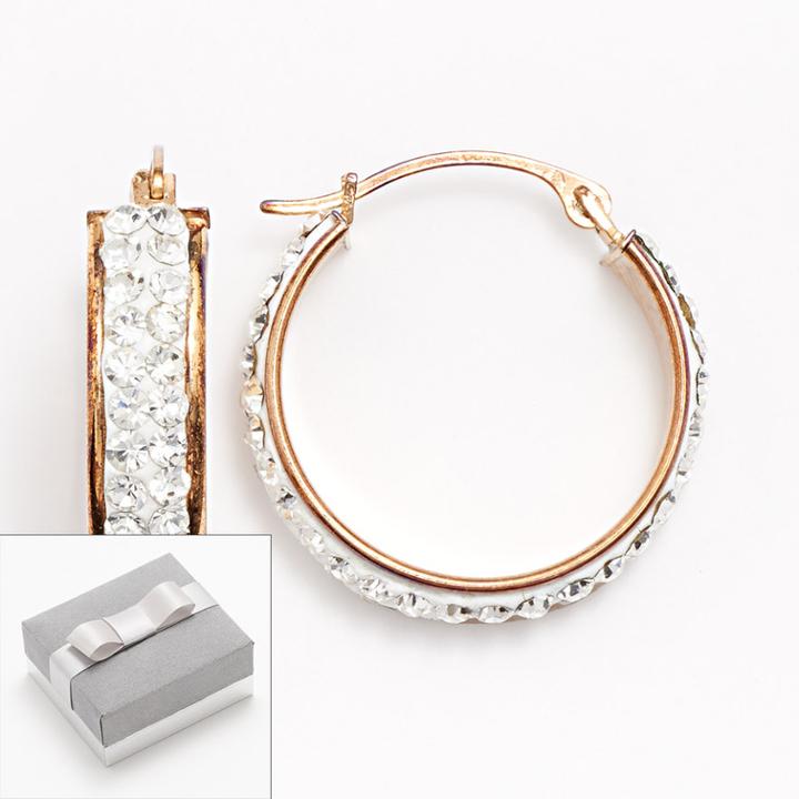 14k Gold-bonded Sterling Silver Crystal Hoop Earrings, Women's, White
