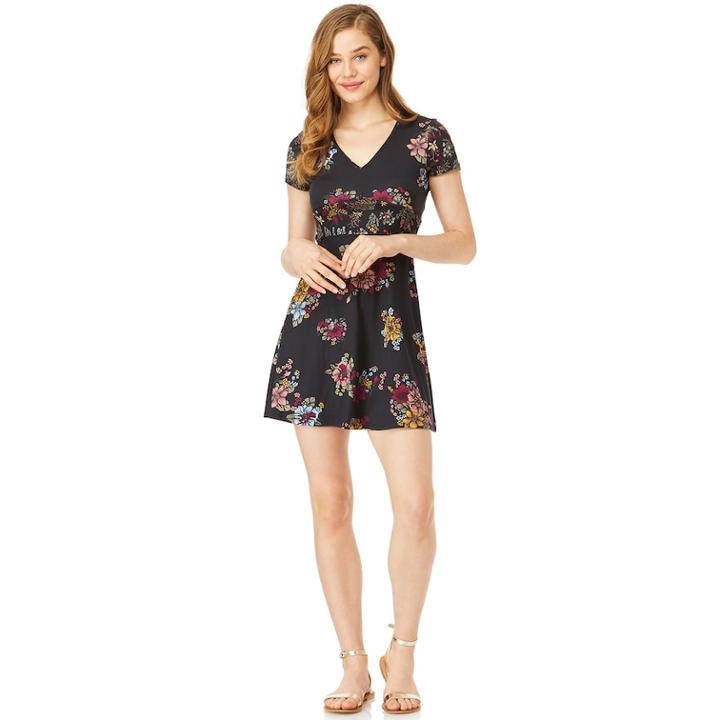 Juniors' Wallflower Floral Skater Dress, Teens, Size: Medium, Black