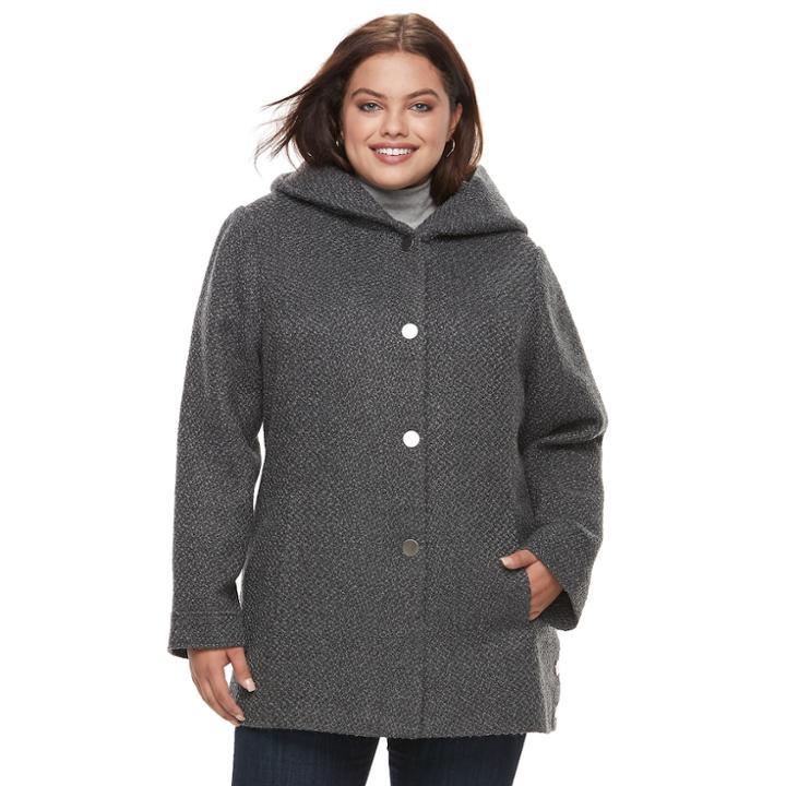 Plus Size Apt. 9&reg; Faux-wool Hooded Jacket, Women's, Size: 1xl, Grey (charcoal)