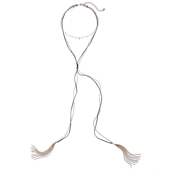 Lc Lauren Conrad Multi Strand Tassel Lariat Necklace, Women's, Black