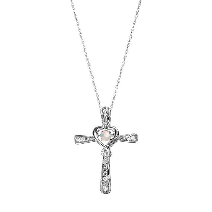 Sterling Silver Lab-created Opal Cross Pendant Necklace, Women's, Size: 18, White