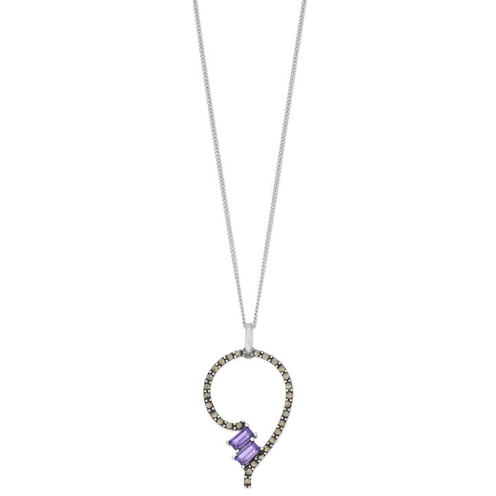 Tori Hill Sterling Silver Purple Glass & Marcasite Pendant Necklace, Women's, Size: 18
