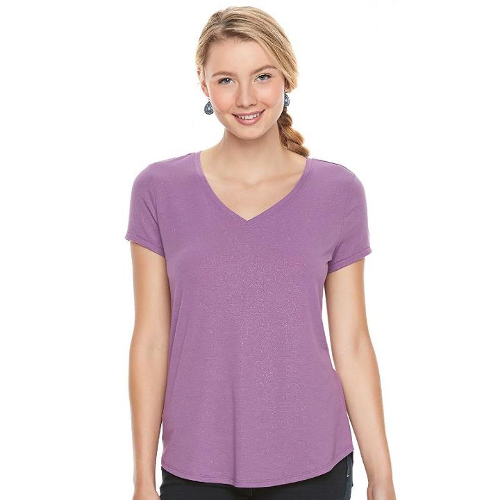 Juniors' So&reg; Short Sleeve V-neck Tee, Girl's, Size: Small, Med Purple