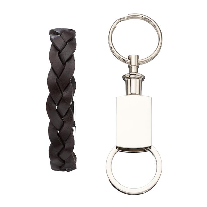 Men's Key Ring & Leather Bracelet Set, Multicolor