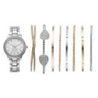 Women's Crystal Watch & Tri Tone Bracelet Set, Size: Medium, Grey