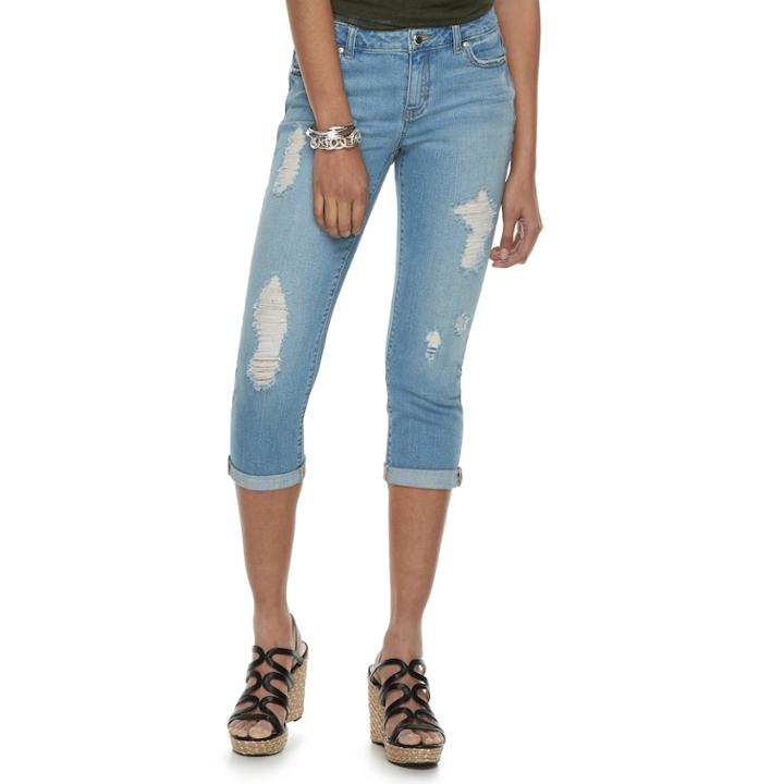 Women's Jennifer Lopez Ripped Capri Jeans, Size: 8, Blue