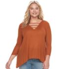 Plus Size Juniors' Plus Mudd&reg; Ribbed Sharkbitetee, Teens, Size: 1xl, Med Brown