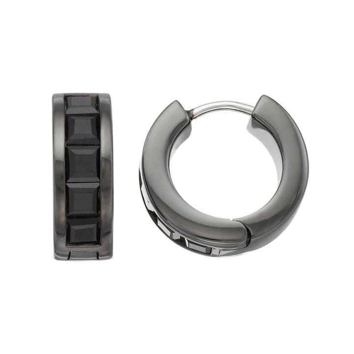 Men's Sterling Silver Black Sapphire Square Hoop Earrings