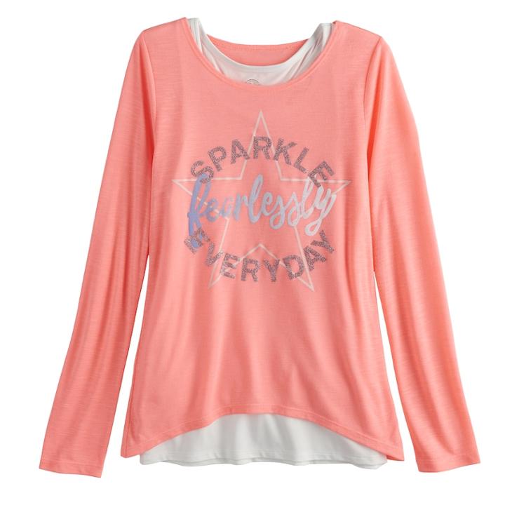 Girls 7-16 & Plus Size So&reg; Racerback Tank Top & Long Sleeve Tee Set, Size: 12 1/2, Brt Pink