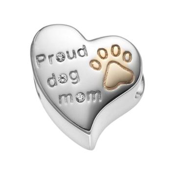 Hsus Crystal Sterling Silver Proud Dog Mom Heart Bead, Women's, White