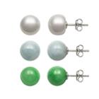 Sterling Silver Jade, Aquamarine & Freshwater Cultured Pearl Ball Stud Earring Set, Women's, Multicolor