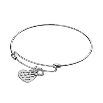 Charmed By Diamonds 1/10 Carat T.w. Diamond Mother's Love Heart Bangle Bracelet, Women's, White
