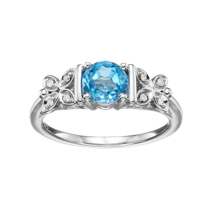 Love Is Forever Sterling Silver Blue Topaz & Diamond Accent Flower Ring, Women's, Size: 7