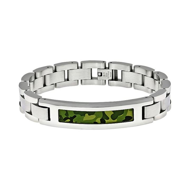 Lynx Stainless Steel Camouflage Bracelet - Men, Size: 8.5, Green