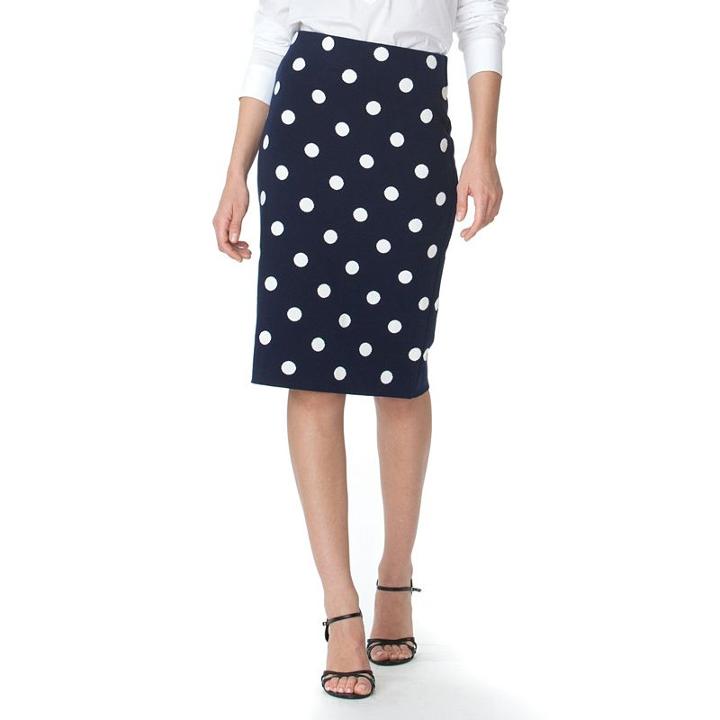 Women's Chaps Polka-dot Pencil Skirt, Size: Xl, Blue