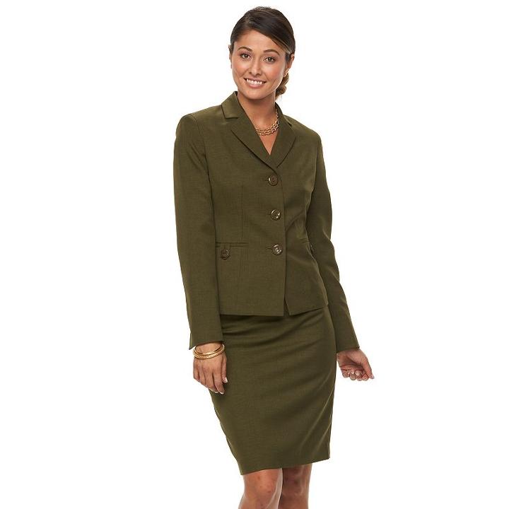 Women's Le Suit Solid Suit Jacket & Pencil Skirt Set, Size: 10, Dark Green