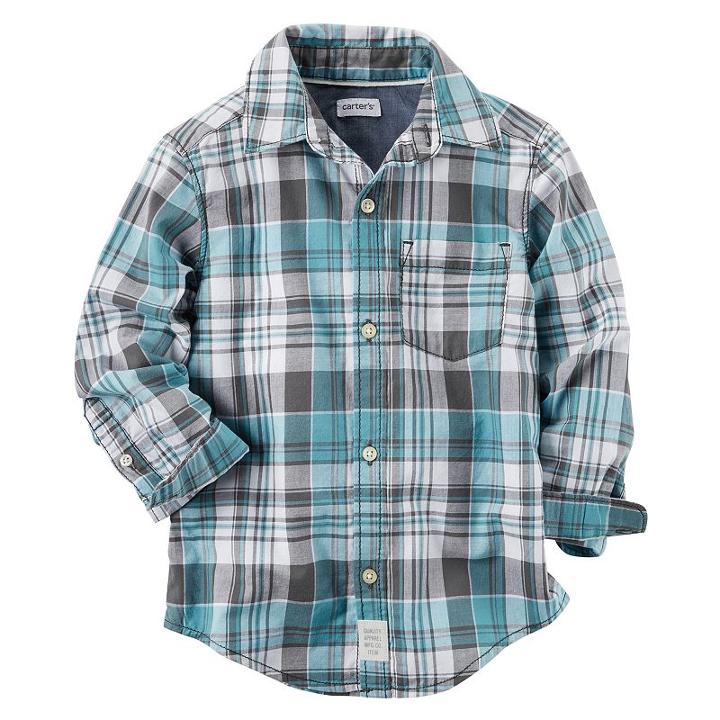 Baby Boy Carter's Mint Plaid Button-front Shirt, Size: 3 Months, Ovrfl Oth