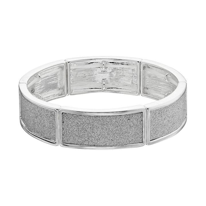 Glittery Curved Bar Stretch Bracelet, Women's, Silver