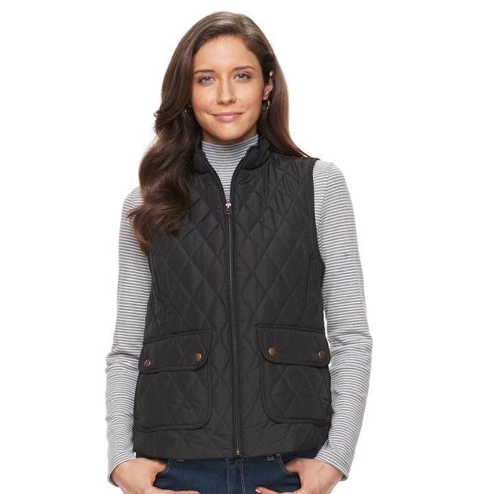 Women's Croft & Barrow&reg; Zip-up Quilted Vest, Size: Xxl, Black