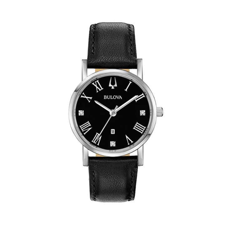 Bulova Women's Classic Slim-profile Diamond Accent Leather Watch - 96p192, Size: Medium, Black