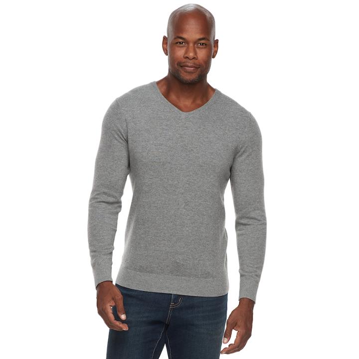 Men's Croft & Barrow&reg; Classic-fit 12gg V-neck Sweater, Size: Medium, Med Grey